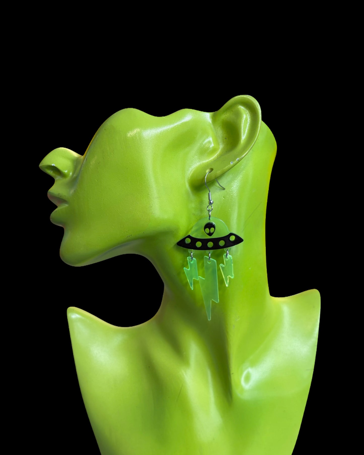 UFO Alien Spaceship Lightning Bolt Earrings