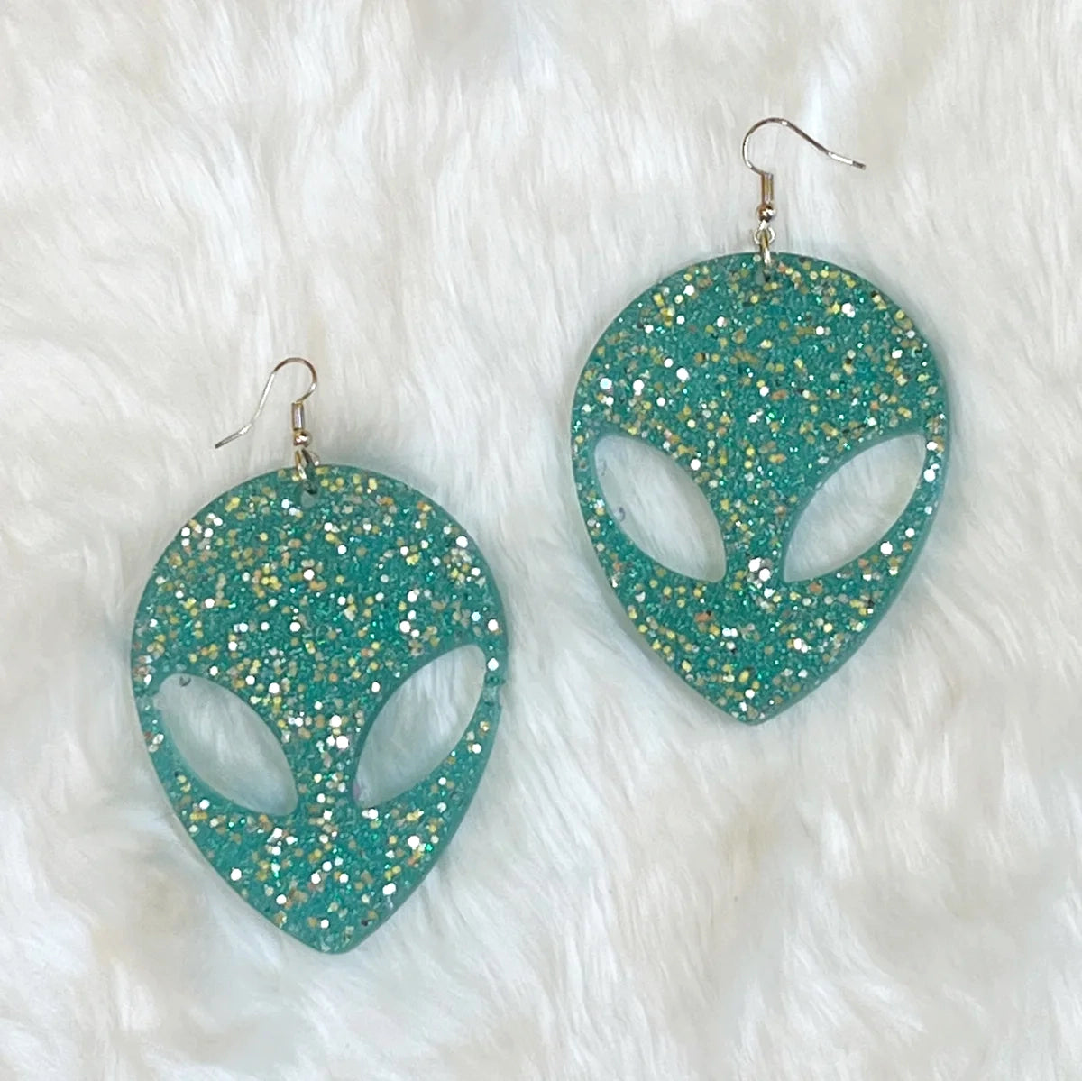 Large Glitter Alien Earrings