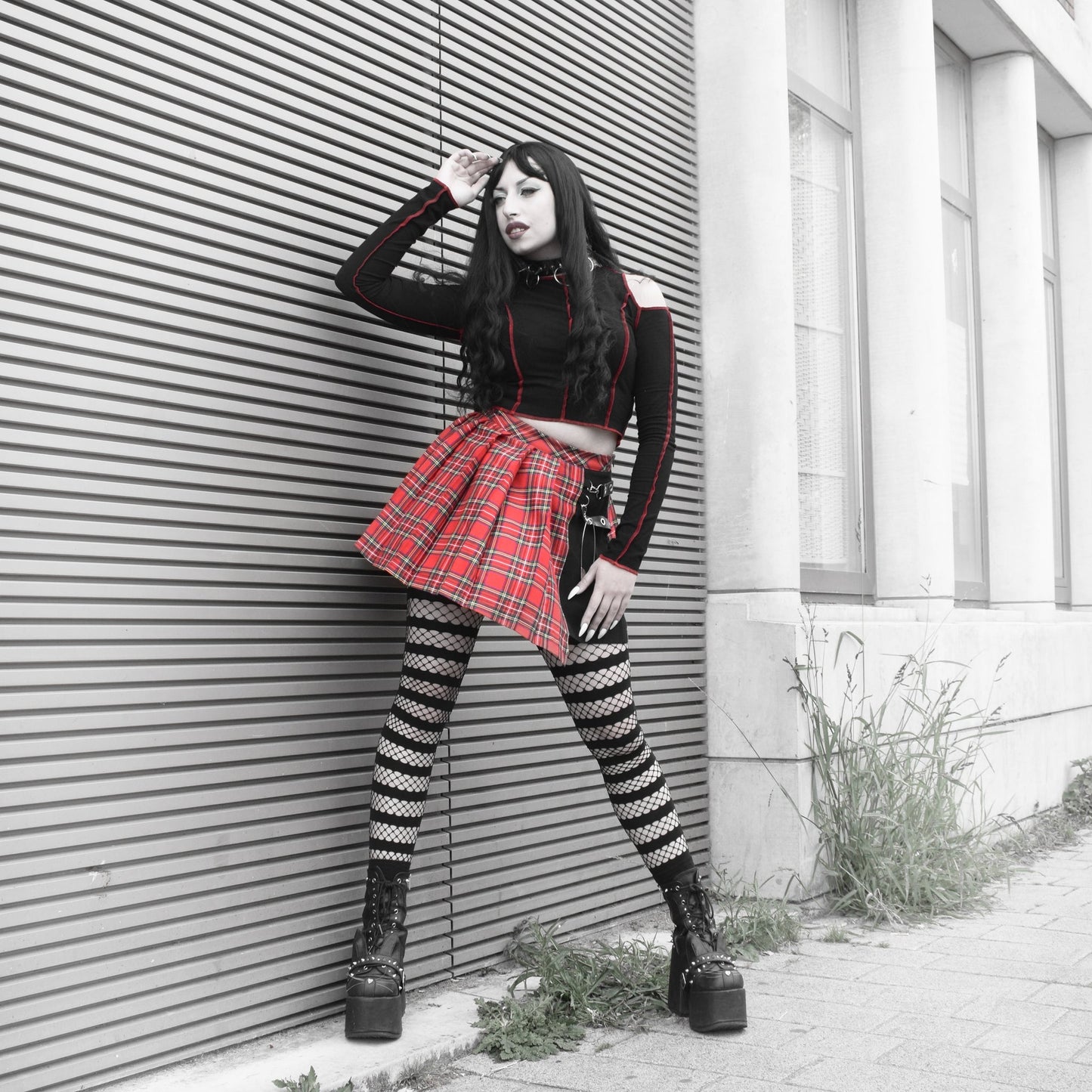 Fishnet Tights with Opaque Stripes