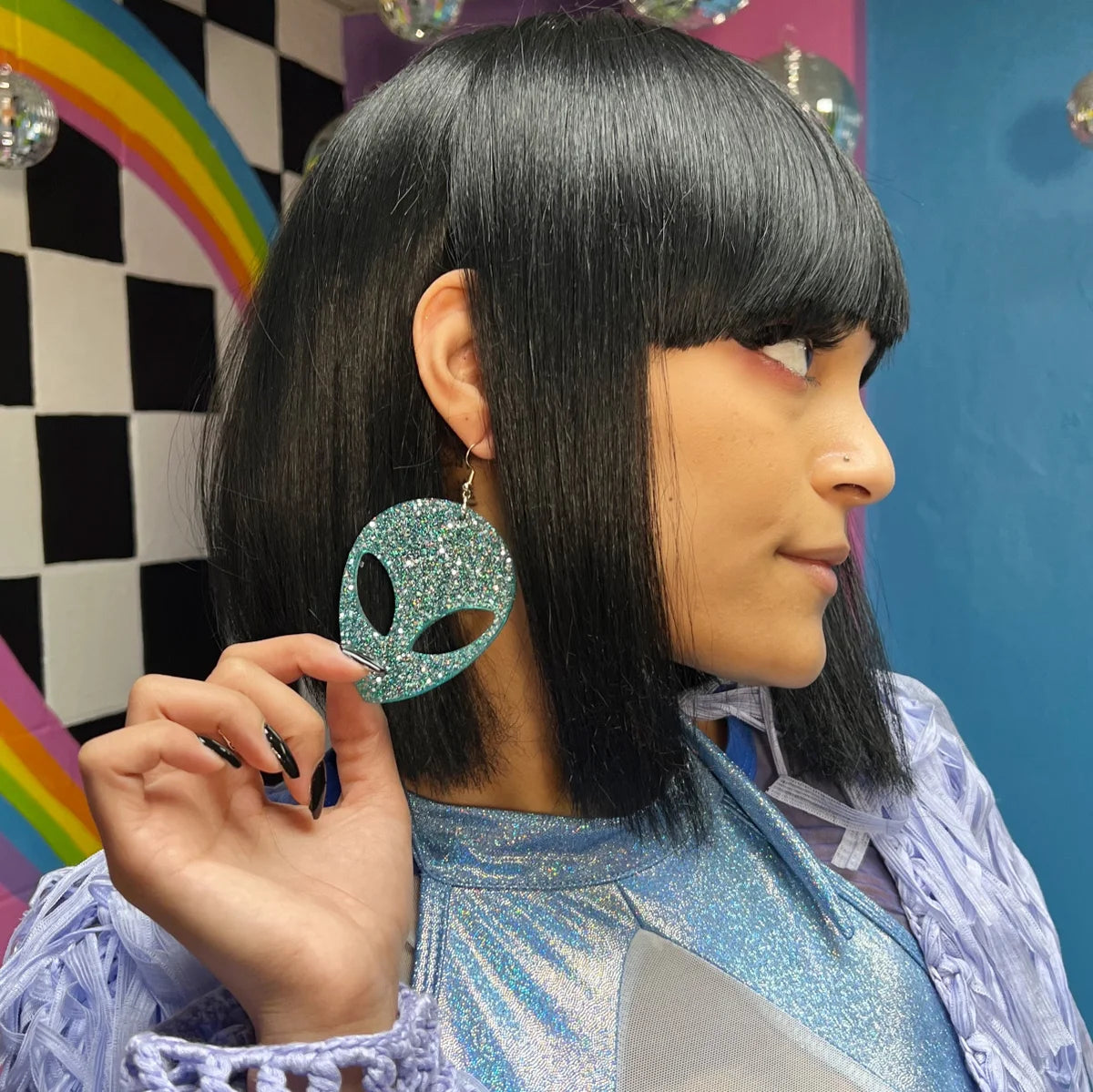 Large Glitter Alien Earrings