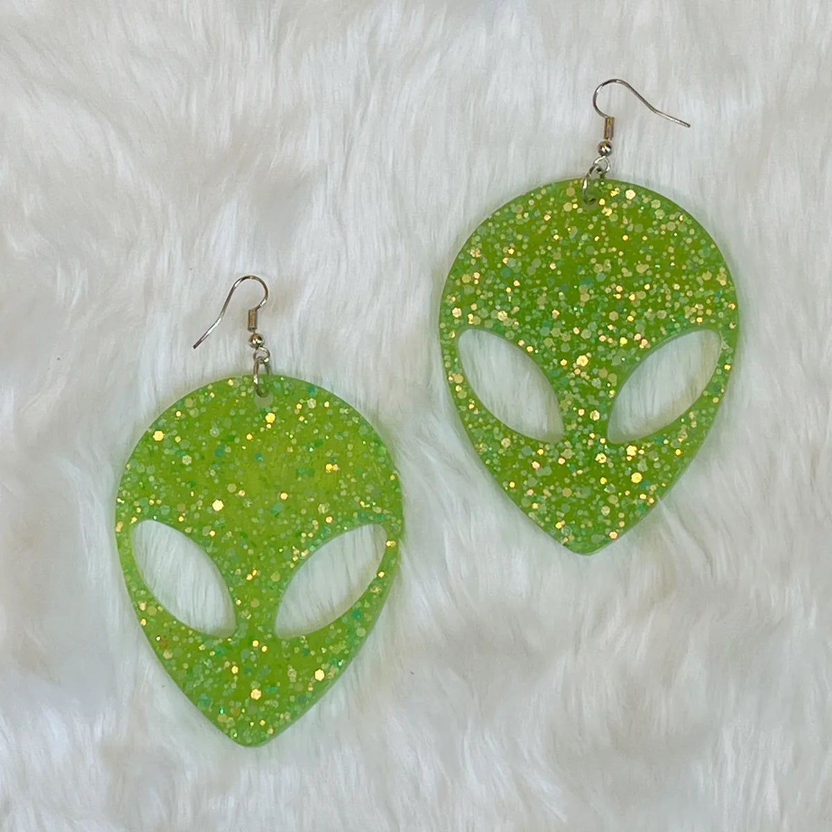 Large Glitter Alien Earrings