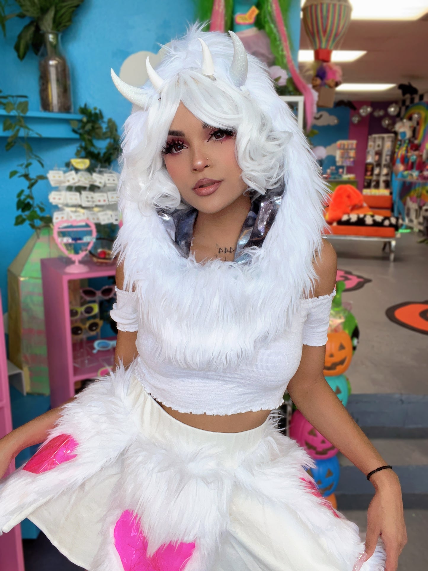 Light-Up White Shag Skirt