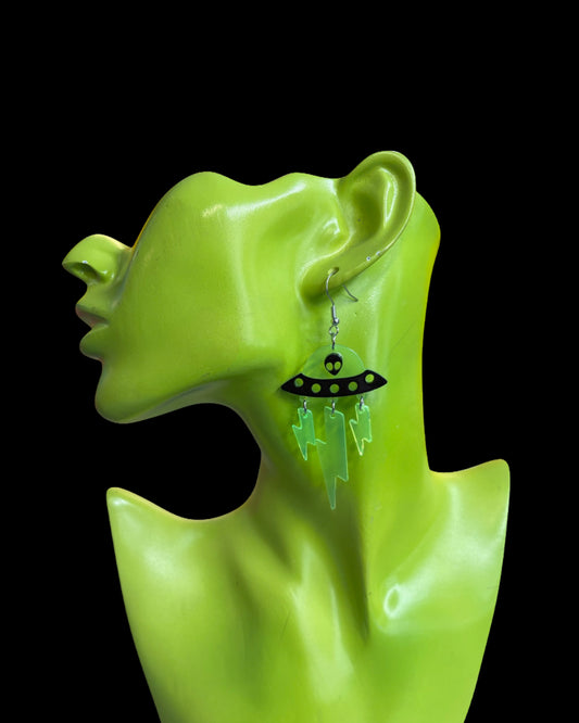 UFO Alien Spaceship Lightning Bolt Earrings