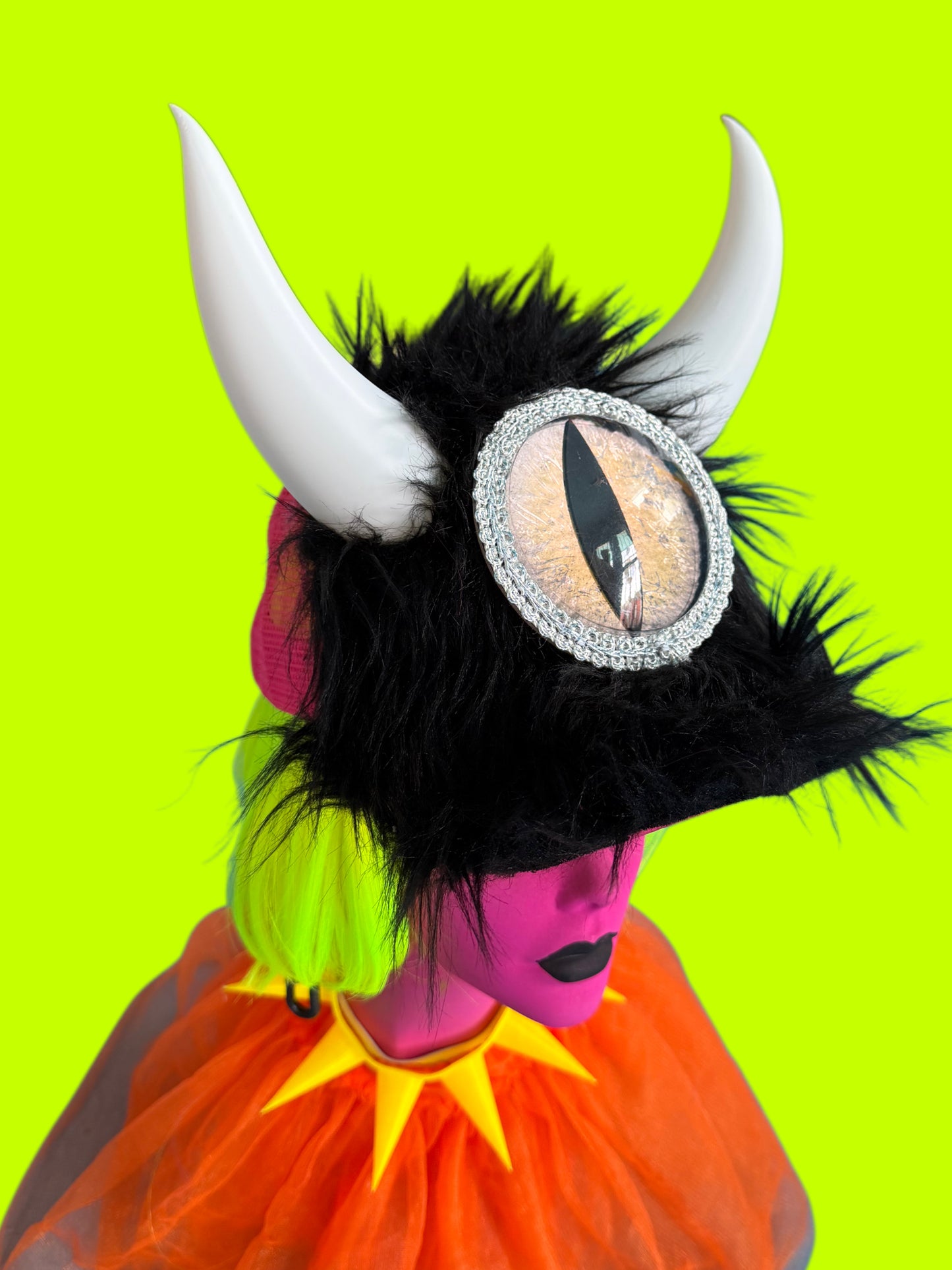 Black Fur Horned Baseball Hat