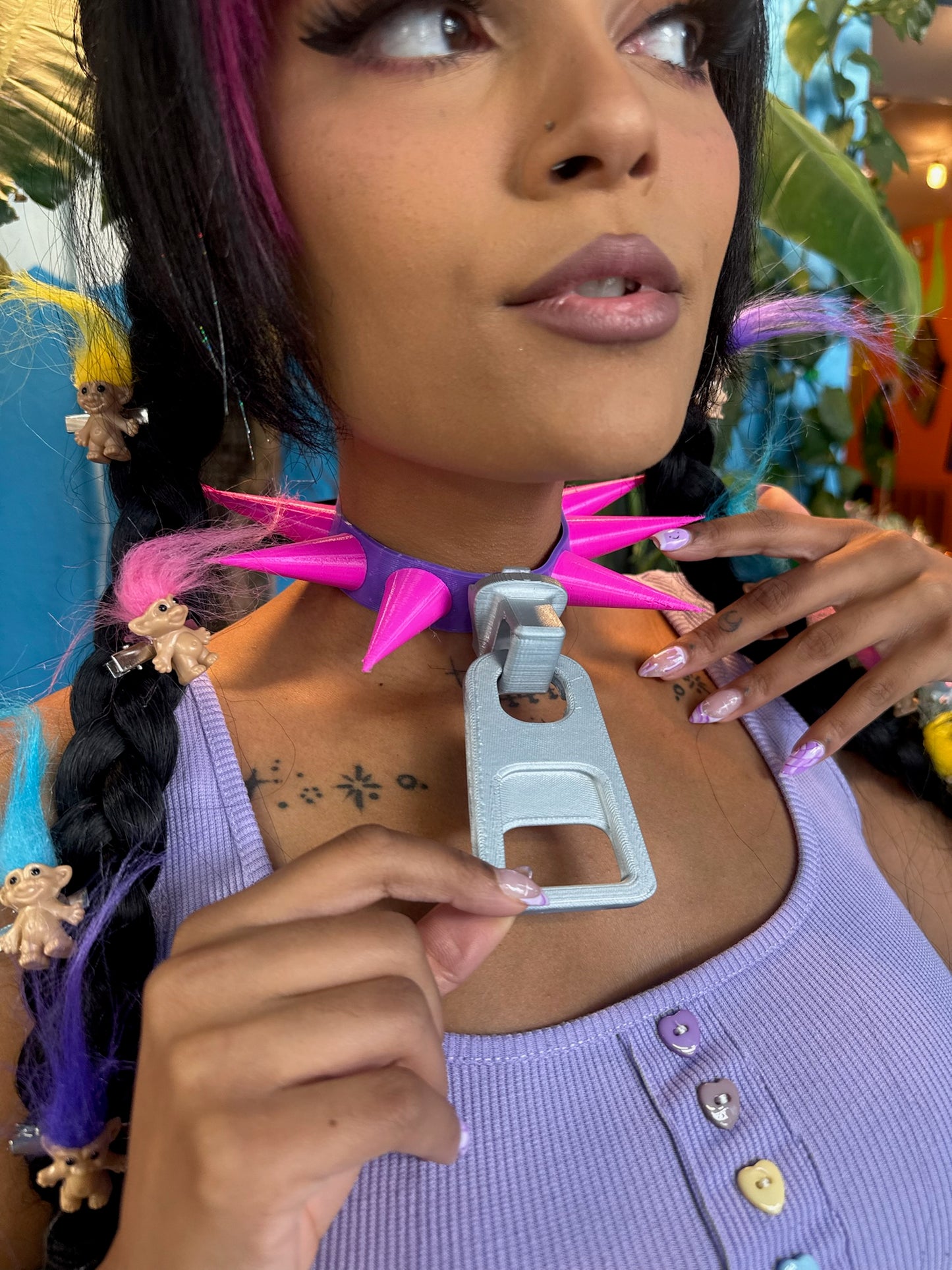 Zipper Pull Spike Collar