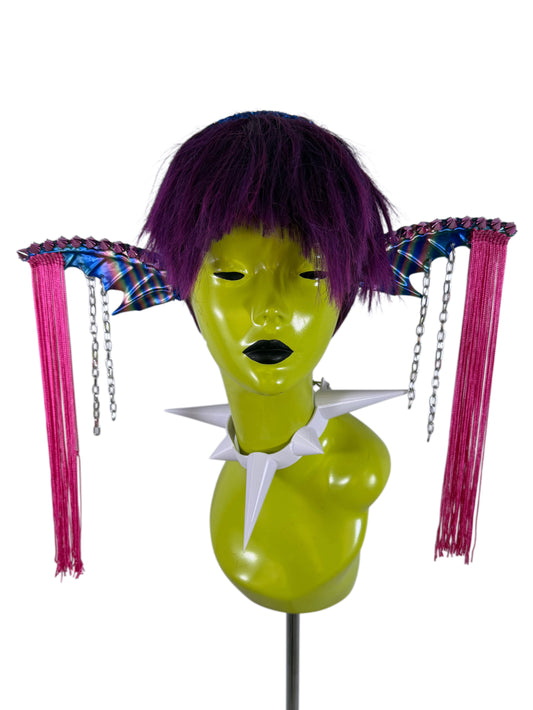 Goblin Ears-Rainbow w/pink fringe