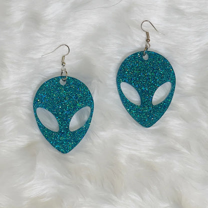 Medium Glitter Alien Earrings