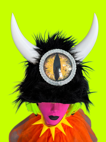 Black Fur Horned Baseball Hat