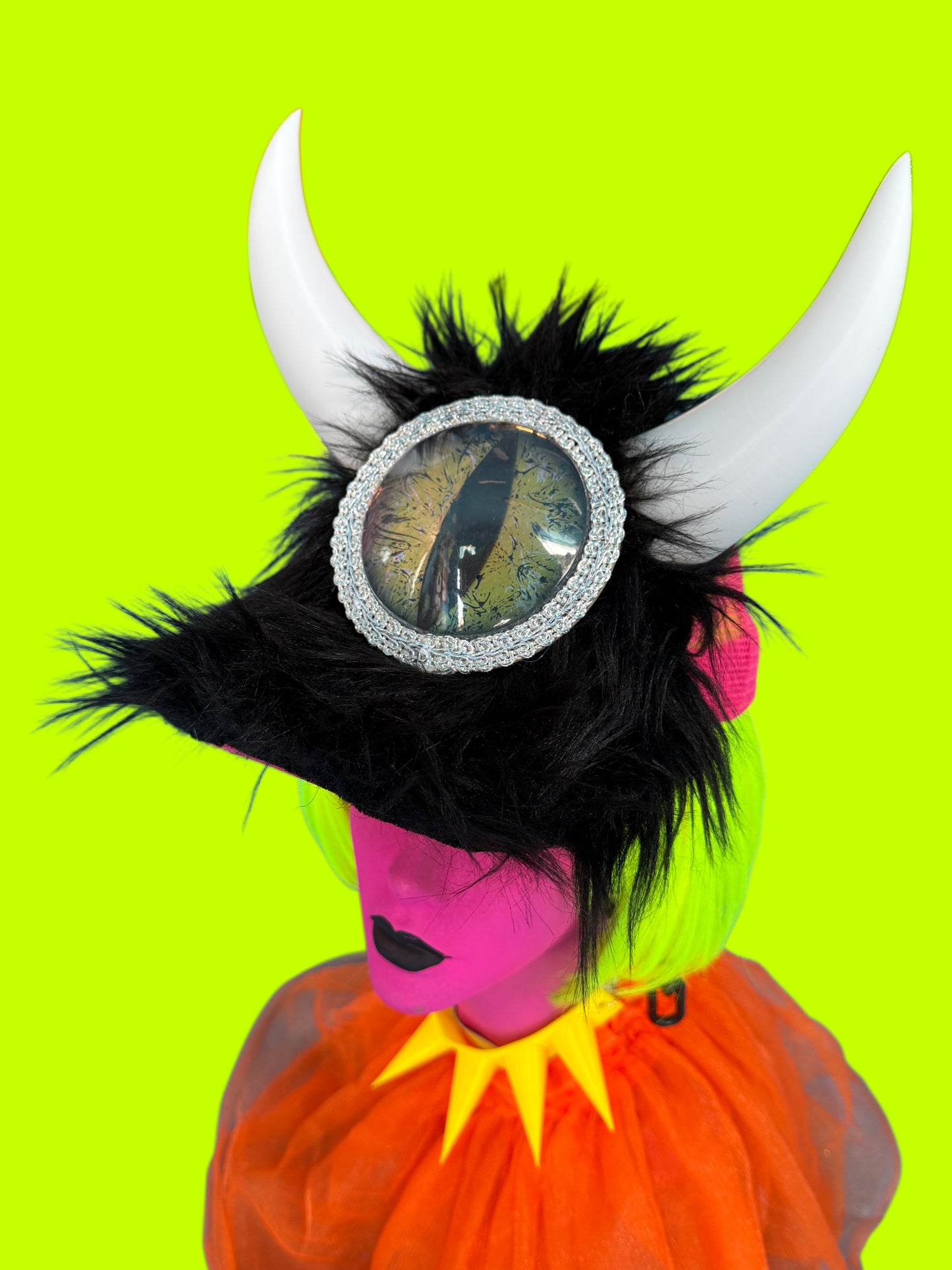 Black Fur Horned Baseball Hat