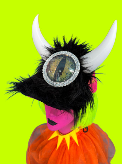 Black Fur Horned Baseball Hat