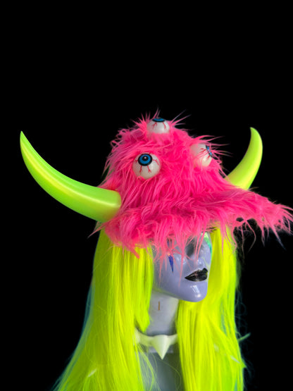Pink Fur Horned Baseball Hat