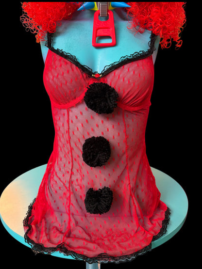 Red with Black Pom Slip Top