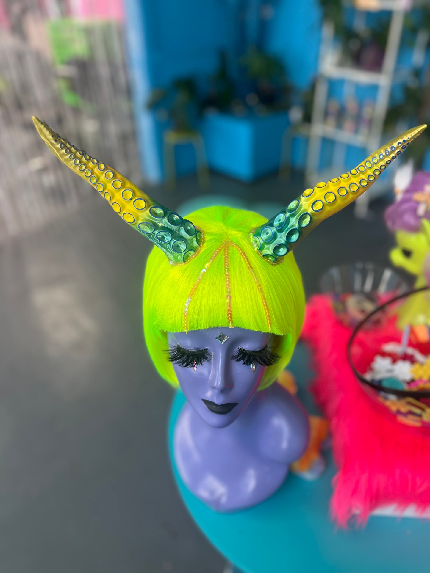 Neon Tentacle Horned Babe Wig