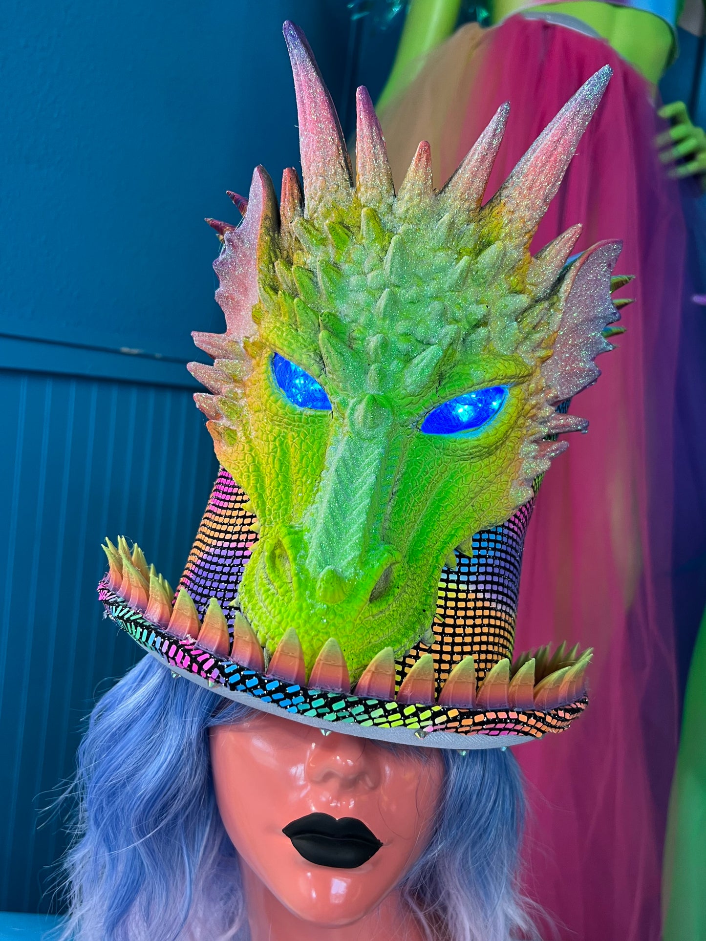 Techno Rainbow Dragon Top Hat -- Lights Up!