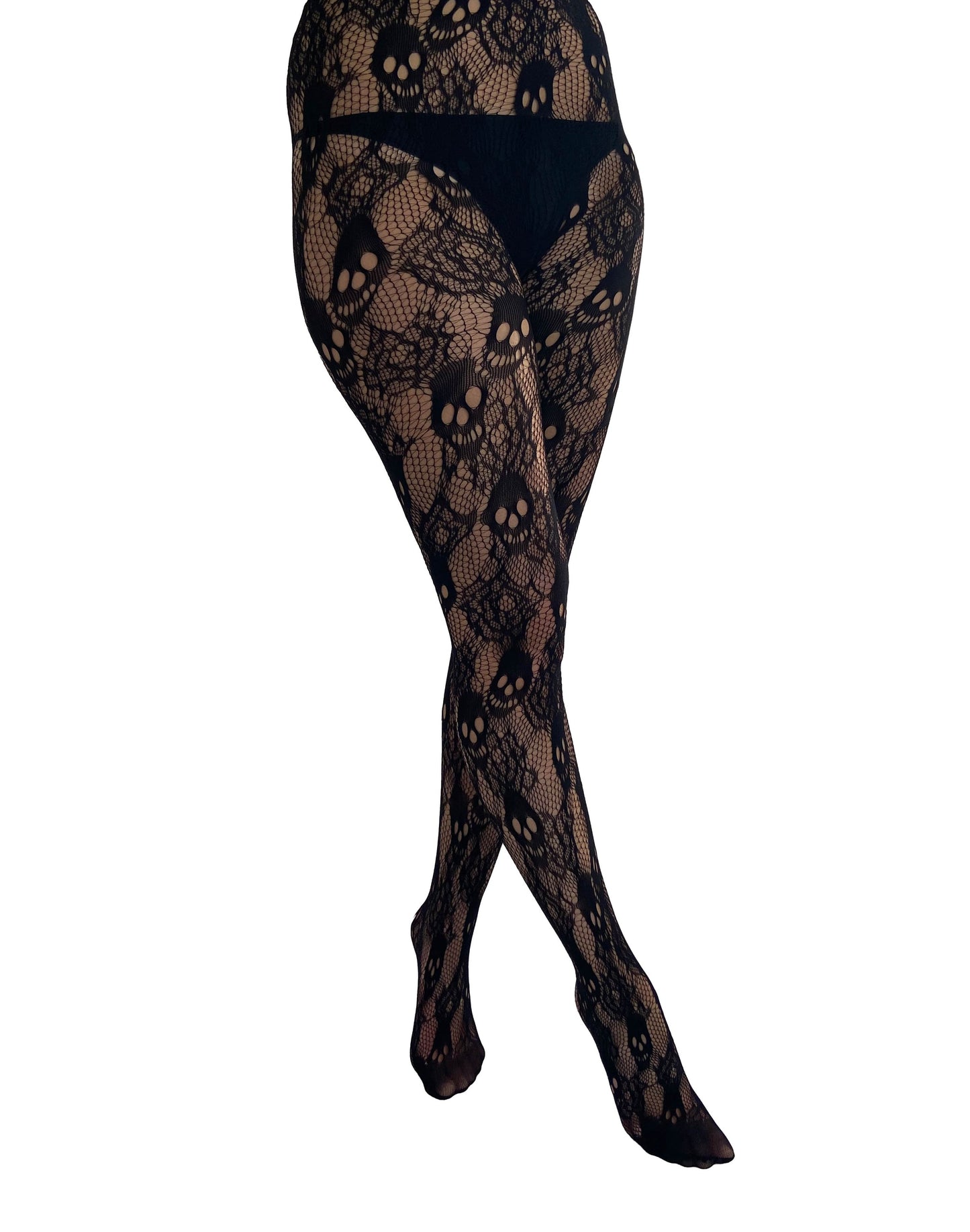 Rose & Skull Net Tights