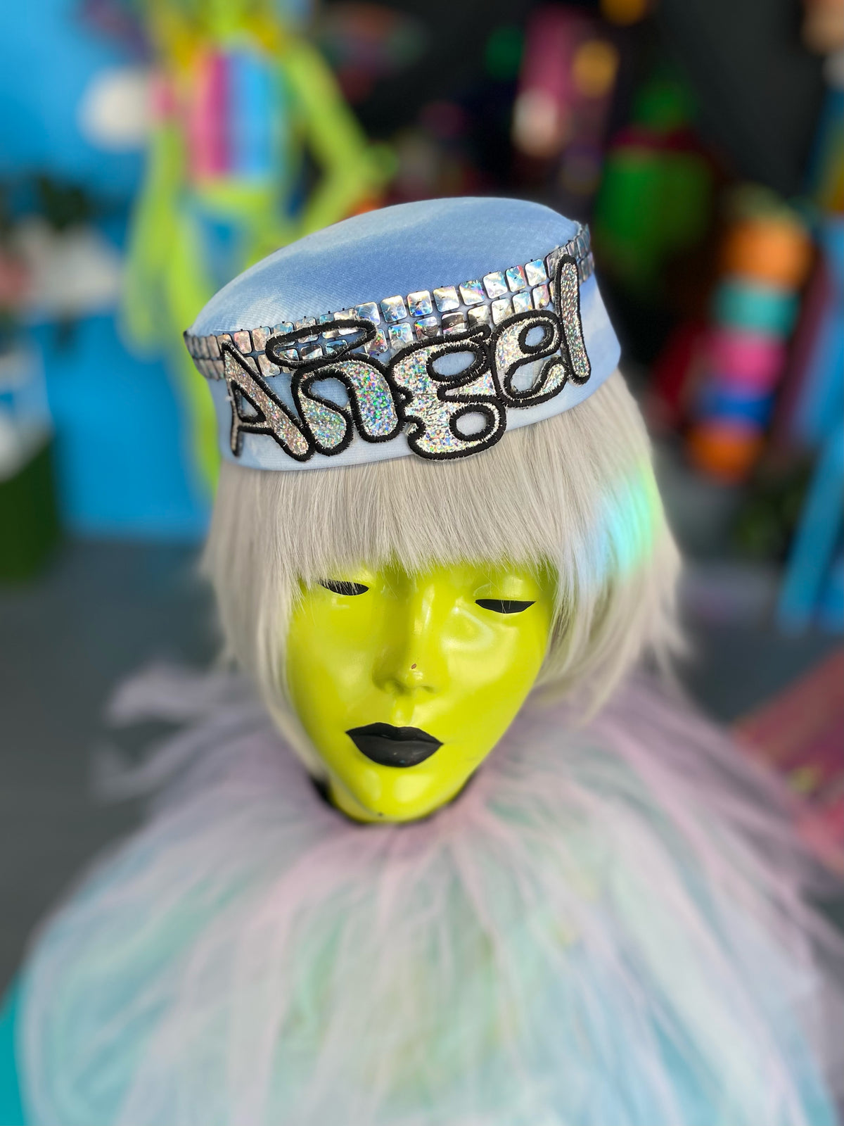 COGIC Pill Box Hat With Hat Pin Pillbox Hat With Net VEIL and mesh bow with rhinestones  main image 2